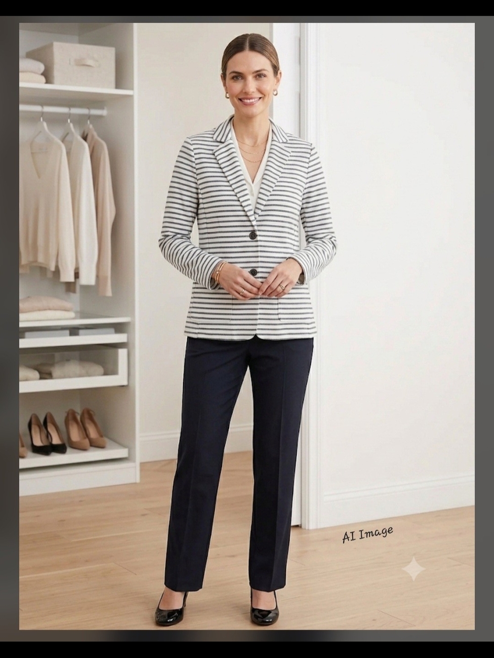 Tahari White and Black Striped Knit Blazer